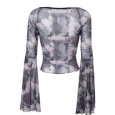 Crop Top mit langen Glockenärmeln und Schmetterlingsmotiv